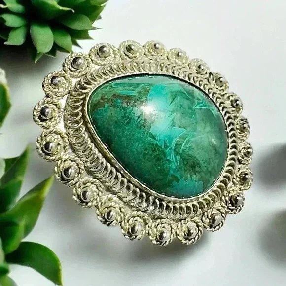 Vintage Eilat Stone in .935 Argentium Silver Brooch Pendant